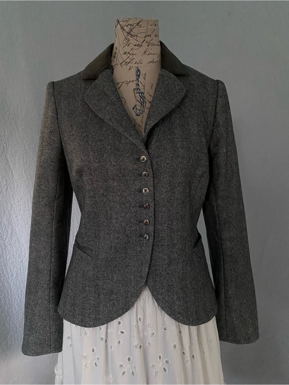 Rebecca Taylor Charcoal Gray Herringbone Tailored Blazer